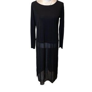 Eileen Fisher Womens Tunic Dress Black Size XS Pure Silk Long Sleeve Side Slits